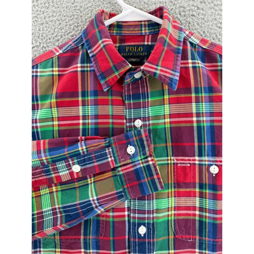 Polo Ralph Lauren Classic Fit Madras Plaid Button Down Shirt Multi Color Mens M